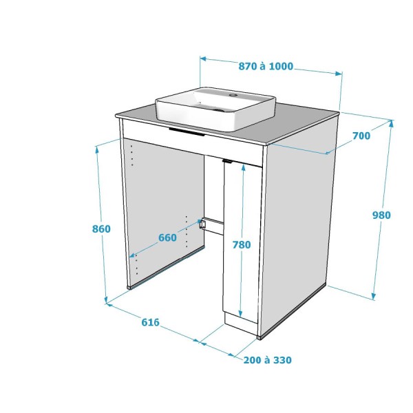 Mobiwash avec meuble 1 porte à droite - Vasque Posée