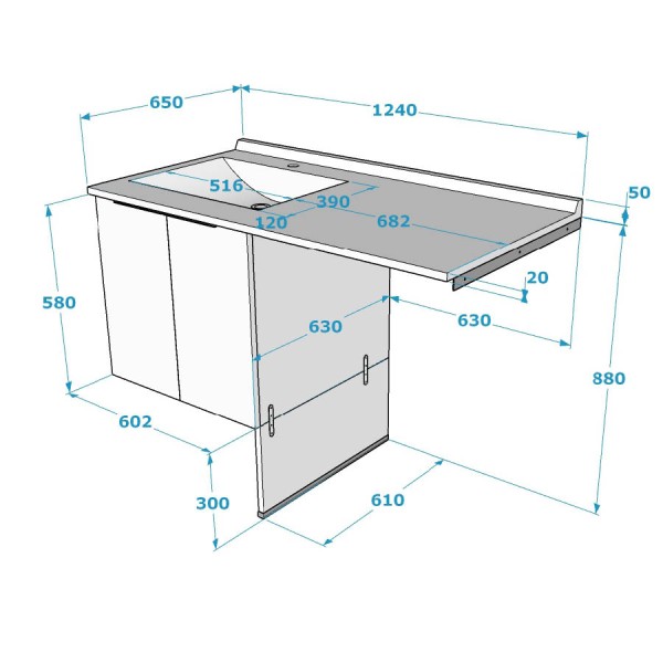 Meuble lave-linge en angle à droite 124 cm