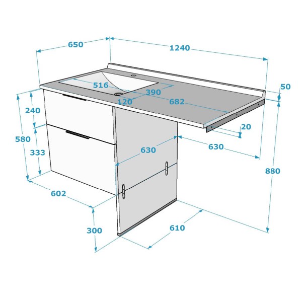 Meuble lave-linge en angle à droite 124 cm