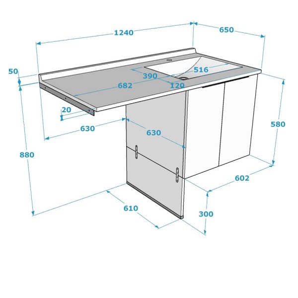 Meuble lave-linge en angle à gauche 124 cm