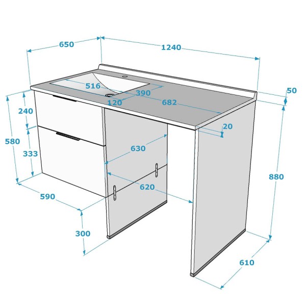 Meuble lave-linge à droite 124 cm