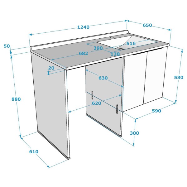 Meuble lave-linge à gauche 124 cm