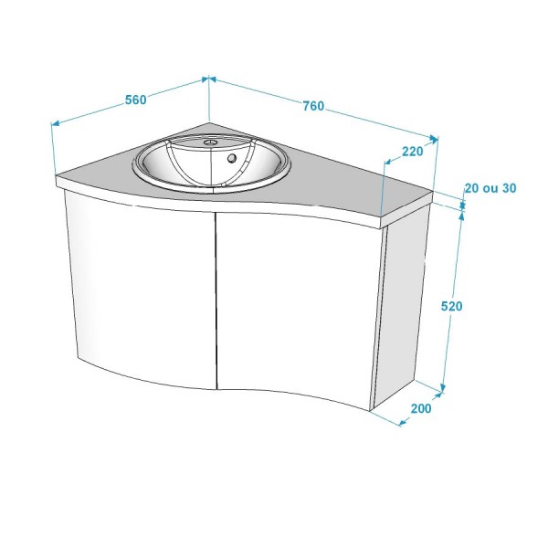 Meuble d'angle Bornéo - Gauche - vasque encastrée