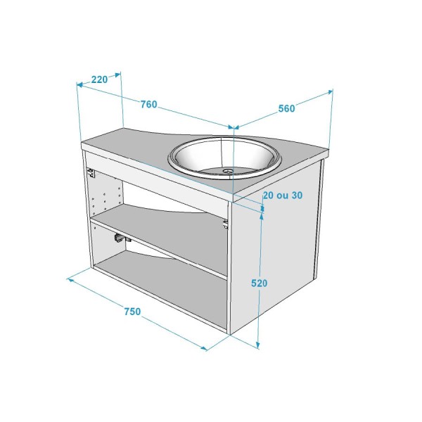 Meuble d'angle Bornéo - Gauche - vasque encastrée